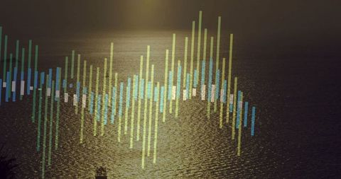 Multicolored Waveform Over Golden Sunlit Water Surface