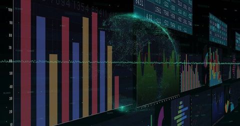 Advanced Analytics Dashboard with Holographic Globe and Visual Data