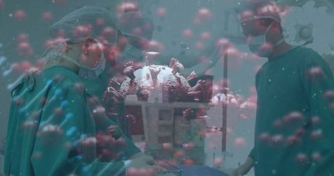 Medical Team in Surgical Room Overlaid with Coronavirus Concept
