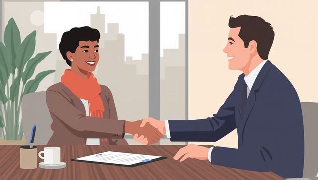Corporate Professionals Shaking Hands in Modern Office Environment