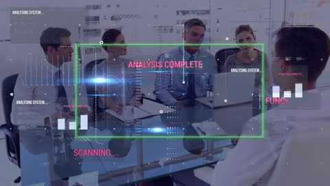 Business Team Meeting with Interactive Digital Analysis Interface