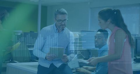 Finance professionals analyzing data in modern office