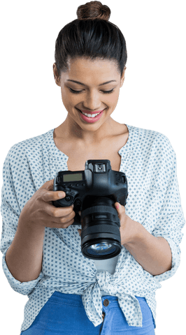 smiling woman with digital camera on transparent background - Download Free Stock Videos Pikwizard.com