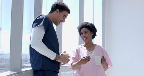 Healthcare Professionals Enjoying Coffee Break at Hospital