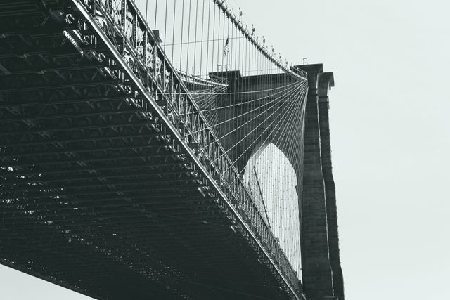 Monochrome Close-up of Brooklyn Bridge Architecture - Download Free Stock Photos Pikwizard.com