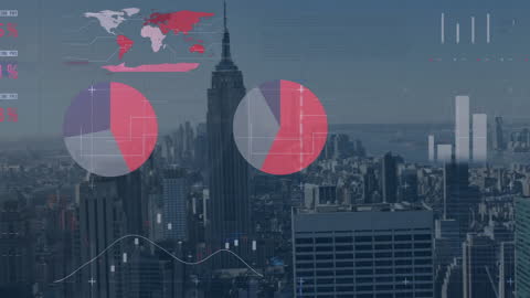 Animated Cityscape with Data Processing Interface