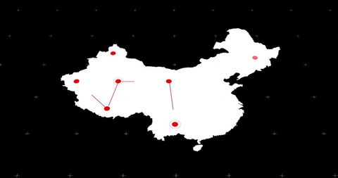 Dynamic Map of China with Red Network Connections on Black Background