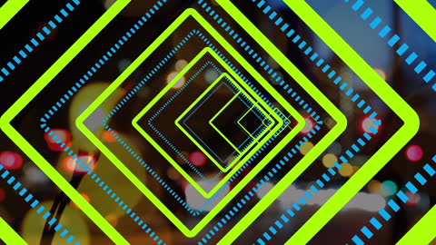 Dynamic Geometric Animation Over City Lights at Night