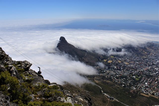 Aerial View of Lion's Head Mountain and Fog Over Cape Town - Download Free Stock Images Pikwizard.com