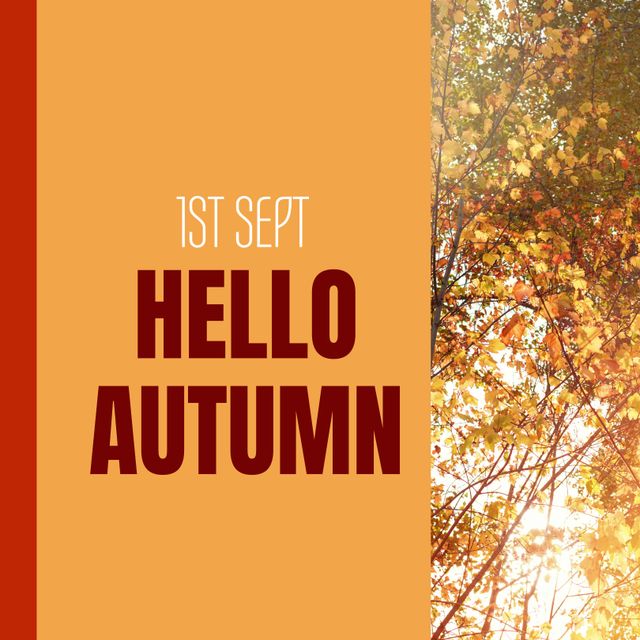 Hello Autumn Seasonal Greeting with Autumnal Trees Concept - Download Free Stock Templates Pikwizard.com