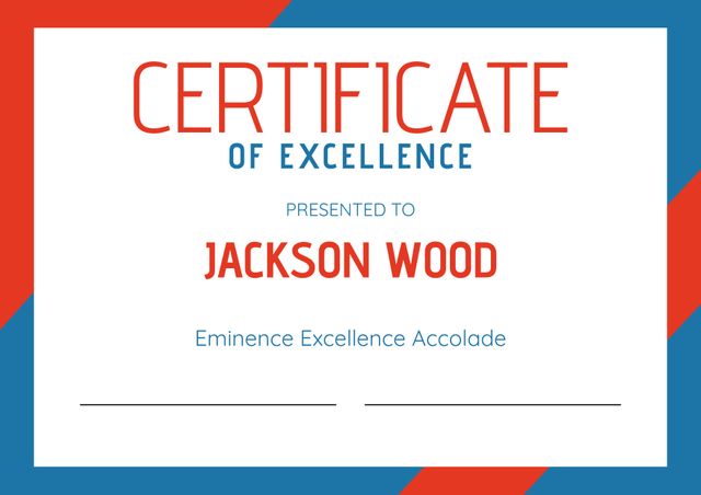 Bold Excellence Certificate Template with Red and Blue Accents - Download Free Stock Templates Pikwizard.com