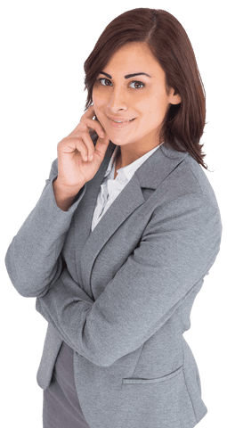 Confident Biracial Businesswoman in Gray Suit on Transparent Background