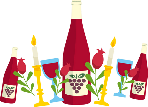 Flat design red wine bottles and candles on transparent background