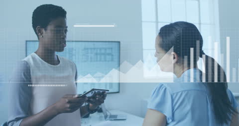 Collaborative Meeting with Digital Data Visualizations in Modern Office