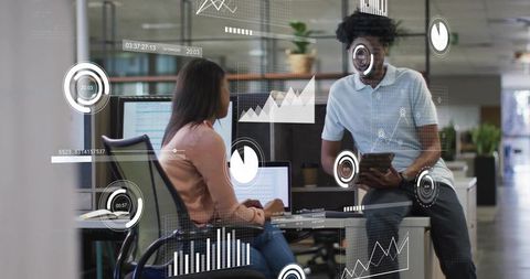 Collaborating with Interactive Data Dashboards and Tablet in Modern Open Office Workspace