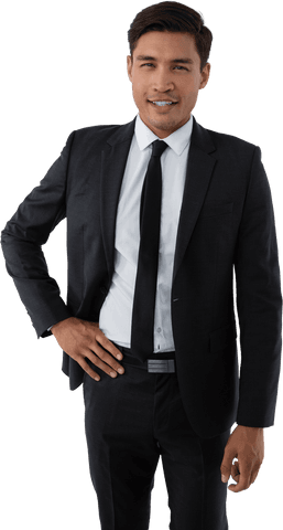 Transparent Young Businessman Standing Confidently in Suit