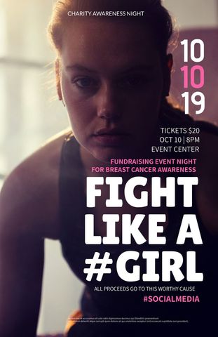 Empowered woman promoting charity for breast cancer awareness