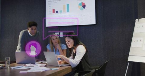 Business Team Collaborating on Online Sales Strategy with Data