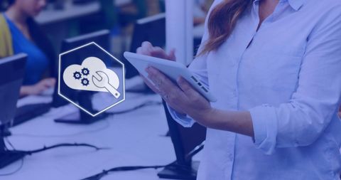 Teacher Using Tablet for Digital Education Support