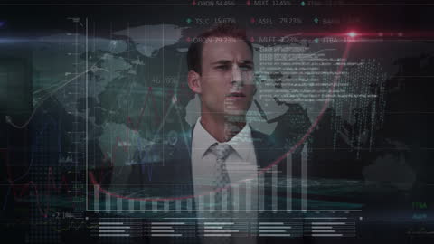 Businessman Analyzing Global Data with Interactive Charts