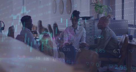 Diverse Professionals Discussion in High-Tech Business Environment