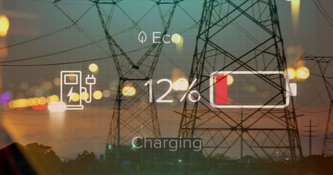 Electricity pylons with battery charging overlay