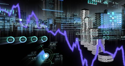 Digital Finance Concept with Diverse Data Overlays in Urban Setting