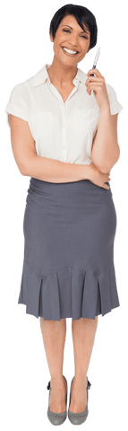 Happy Biracial Businesswoman with Smartphone on Transparent Background