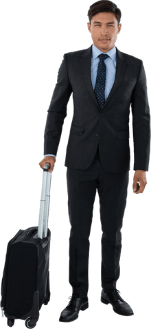 Transparent Businessman Standing with Luggage Ready for Journey
