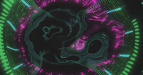 Flowing neon kaleidoscope in dark technology concept