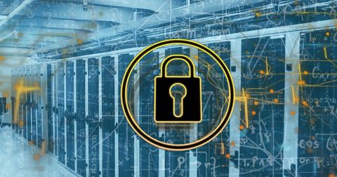 Digital Security Lock Icon Overlaid on Data Server - Download Free Stock Images Pikwizard.com