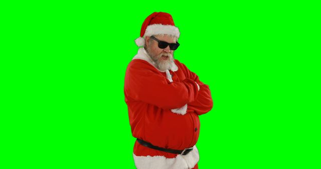 Santa Claus Wearing Sunglasses with Arms Crossed on Green Background - Download Free Stock Images Pikwizard.com