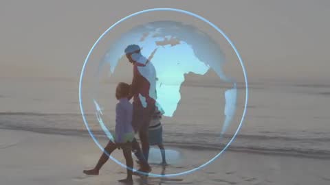 Family Exploration Shoreline with Rotating 3D Globe Effect