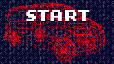 Futuristic Digital Animation with Red Wireframe Vehicle