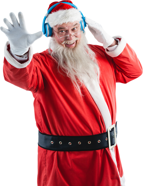 Smiling Santa Claus Listening to Music through Headphones Transparent - Download Free Stock Videos Pikwizard.com