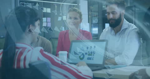 Data Processing Overlay on Business Team Discussing Project