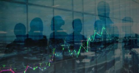 Global Financial Trends with Business Silhouettes and Data Graphs