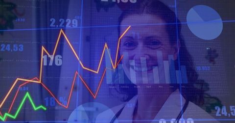 Doctor Analyzing Healthcare Data with Analytics Graphs