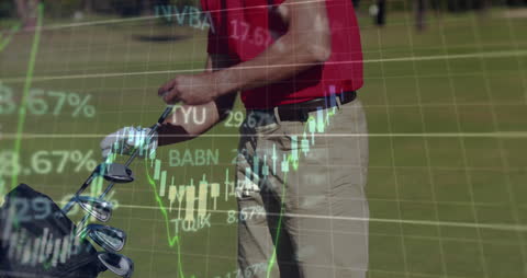 Golf Player on Course Intersecting with Stock Market Charts
