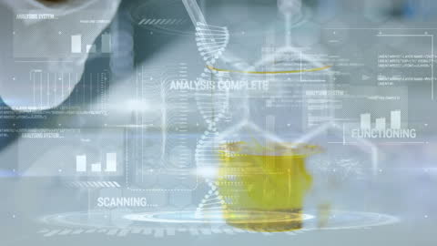 Scientist Analyzing DNA Strand with Futuristic Data Interface