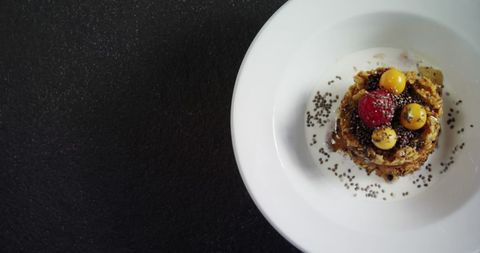 Gourmet Dessert with Fresh Berries and Seeds on Elegant Plate - Download Free Stock Images Pikwizard.com