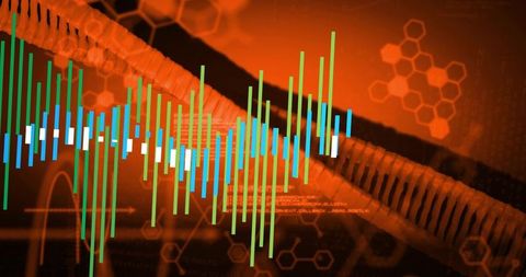 Displaying layered data waveform over ribbed cable with neon orange hightech network
