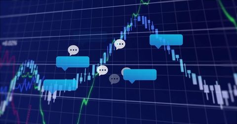 Digital charts with speech bubbles on analytical technology display