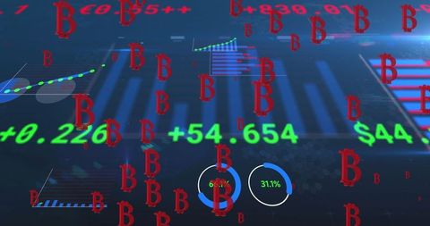 Bitcoin Symbols Floating Over Digital Financial Data - Download Free Stock Images Pikwizard.com