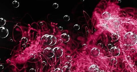 Dynamic Bubbles Abstract Display Over Red Shapes - Download Free Stock Images Pikwizard.com