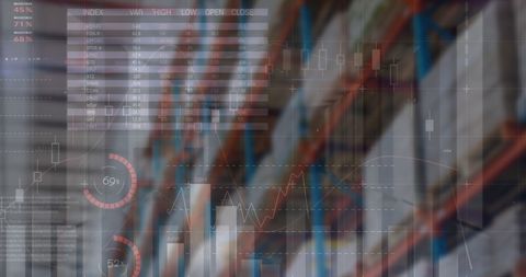 Financial Data Graphics Superimposed on Warehouse Interior - Download Free Stock Images Pikwizard.com
