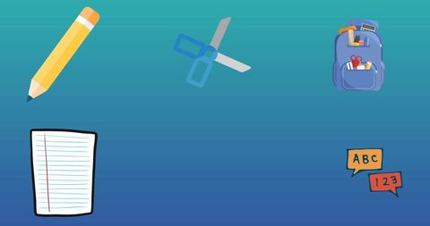 School Icons on Blue Gradient with Copy Space