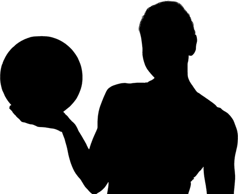 Silhouette of sportswoman with ball on transparent background with details