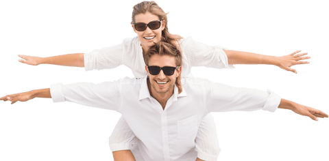 Joyful Caucasian Couple Embracing Outdoors Happiness on Transparent Background