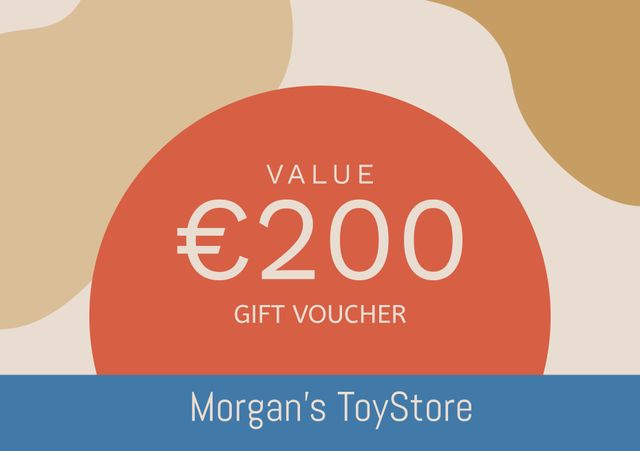 Perfect for promoting toy stores, this vibrant gift voucher template features a €200 value prominently displayed. Great for holiday sales, promotions, and special events, it attracts customers with its eye-catching design. Ideal for marketing campaigns, advertisements, and seasonal offers.